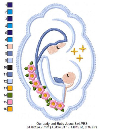 Our Lady and Baby Jesus - Applique - Machine Embroidery Design