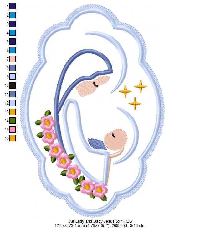 Our Lady and Baby Jesus - Applique - Machine Embroidery Design