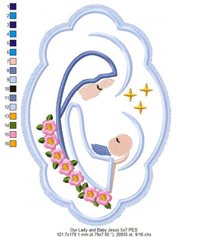 Our Lady and Baby Jesus - Applique - Machine Embroidery Design