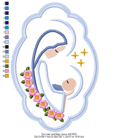 Our Lady and Baby Jesus - Applique - Machine Embroidery Design
