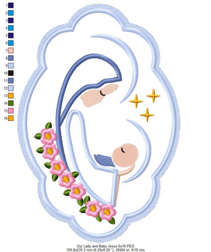 Our Lady and Baby Jesus - Applique - Machine Embroidery Design