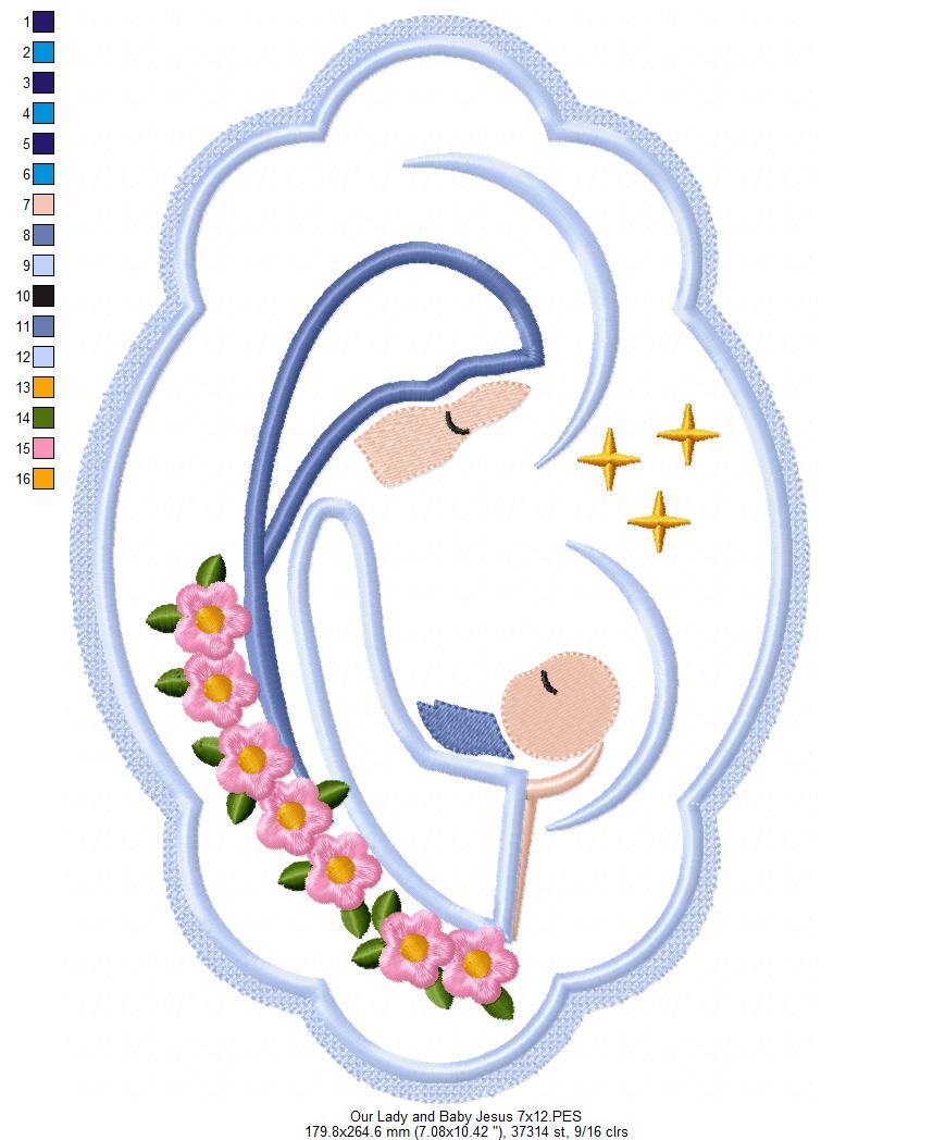 Our Lady and Baby Jesus - Applique - Machine Embroidery Design