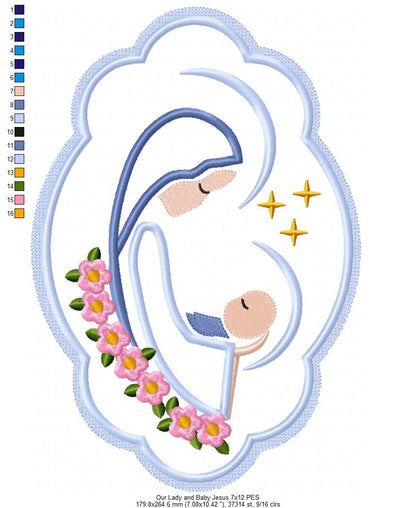 Our Lady and Baby Jesus - Applique - Machine Embroidery Design