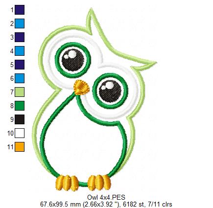 Tilted Head Owl - Applique - Machine Embroidery Design