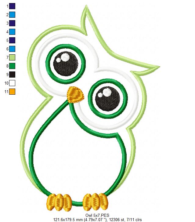 Tilted Head Owl - Applique - Machine Embroidery Design