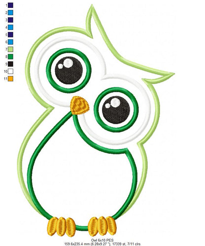 Tilted Head Owl - Applique - Machine Embroidery Design