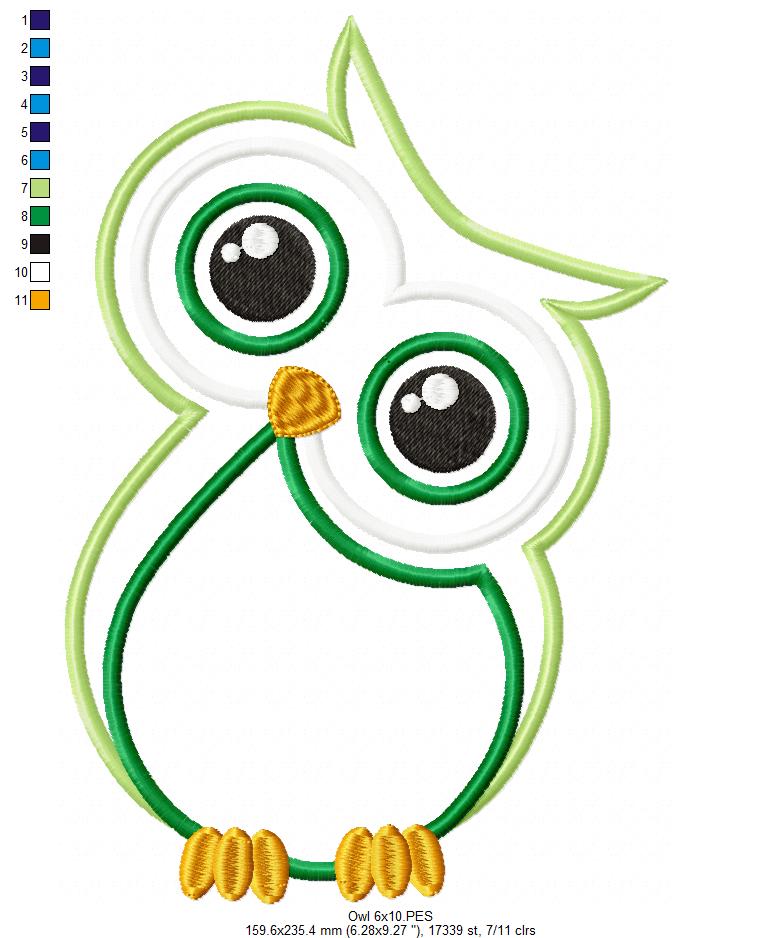 Tilted Head Owl - Applique - Machine Embroidery Design