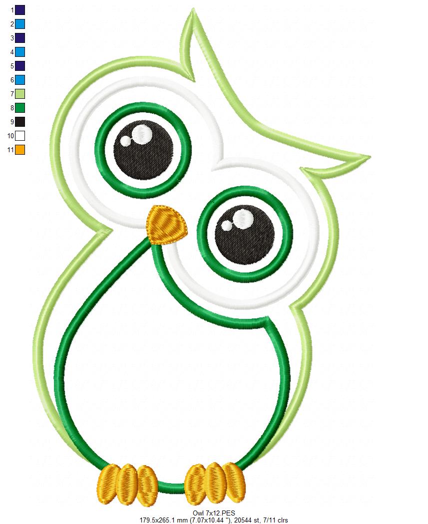 Tilted Head Owl - Applique - Machine Embroidery Design