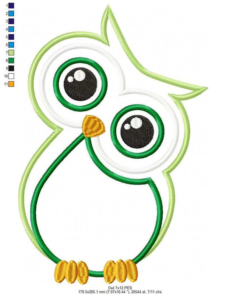 Tilted Head Owl - Applique - Machine Embroidery Design