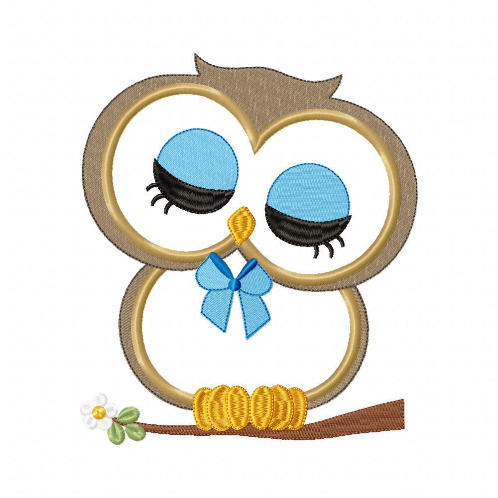 Cute Owl Boy on the Branch - Applique