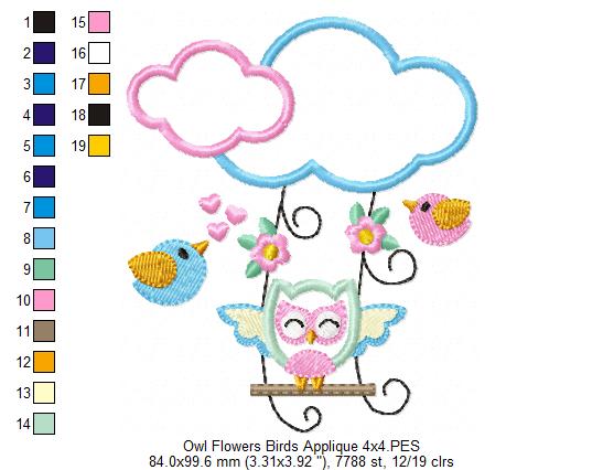 Owl on the Cloud Swing - Applique