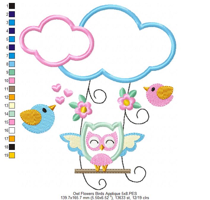 Owl on the Cloud Swing - Applique