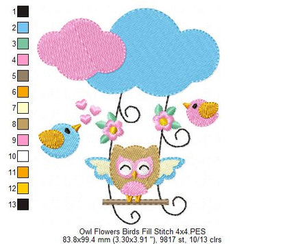 Owl on the Cloud Swing - Fill Stitch