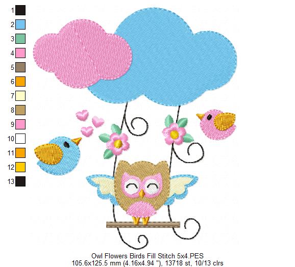 Owl on the Cloud Swing - Fill Stitch