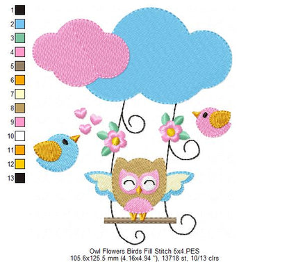 Owl on the Cloud Swing - Fill Stitch
