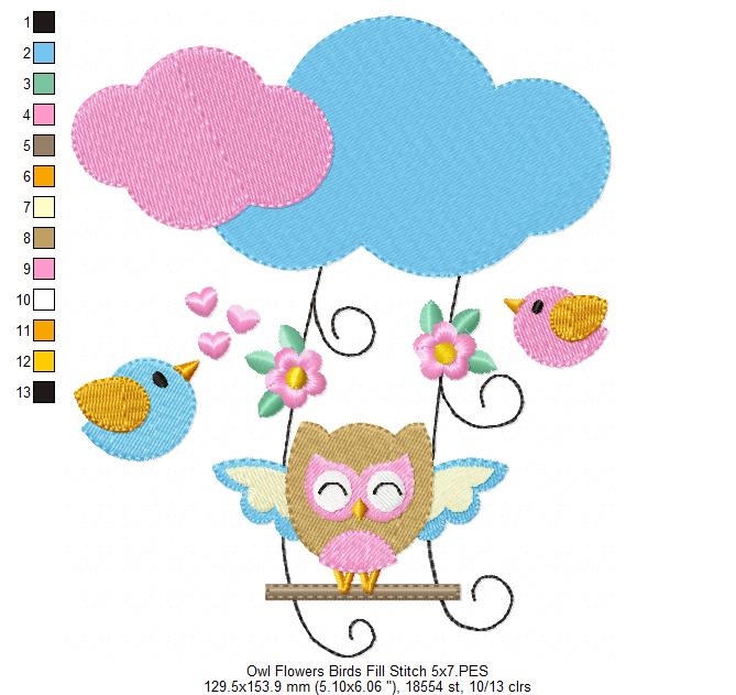 Owl on the Cloud Swing - Fill Stitch