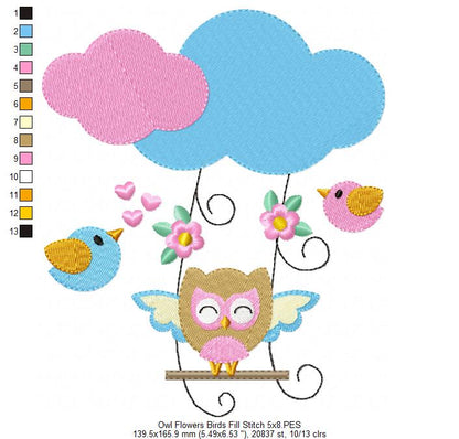 Owl on the Cloud Swing - Fill Stitch