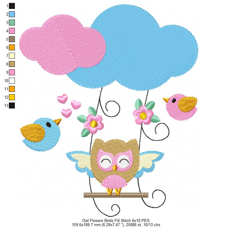 Owl on the Cloud Swing - Fill Stitch