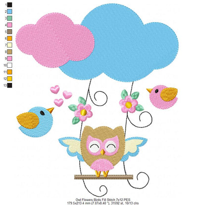 Owl on the Cloud Swing - Fill Stitch