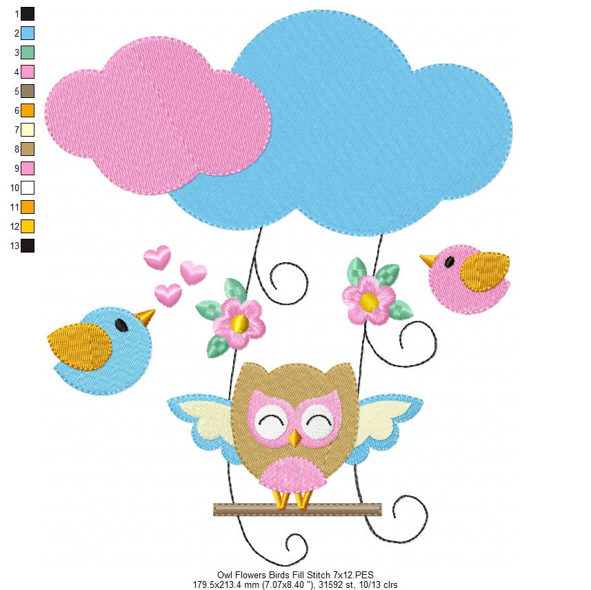 Owl on the Cloud Swing - Fill Stitch