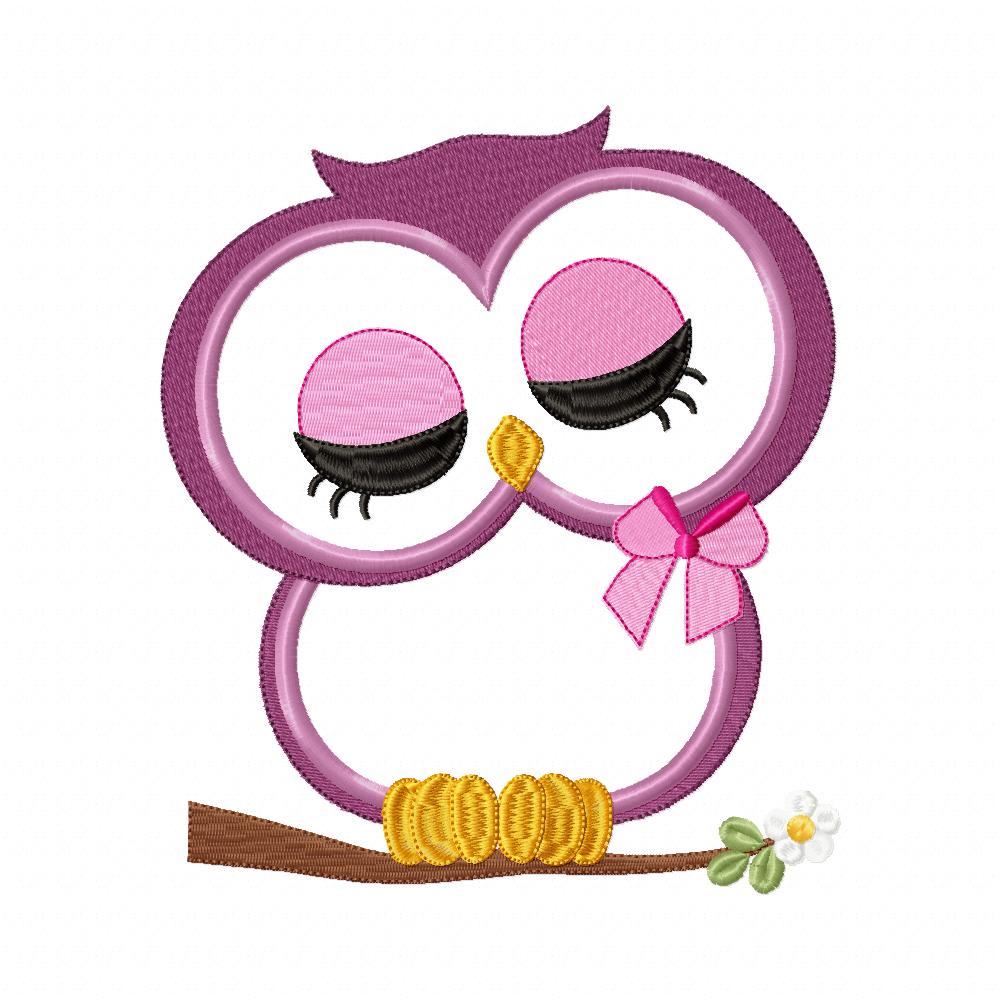 Cute Owl Girl on the Branch - Applique