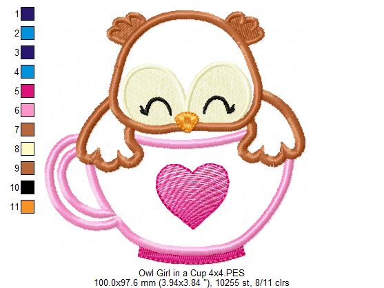 Owl Girl in the Cup - Applique