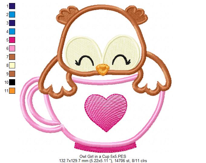 Owl Girl in the Cup - Applique