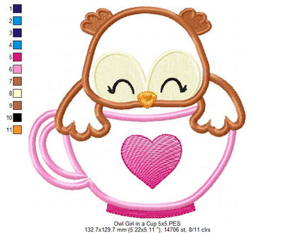Owl Girl in the Cup - Applique