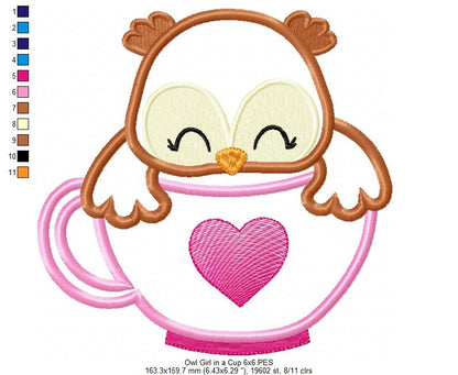 Owl Girl in the Cup - Applique