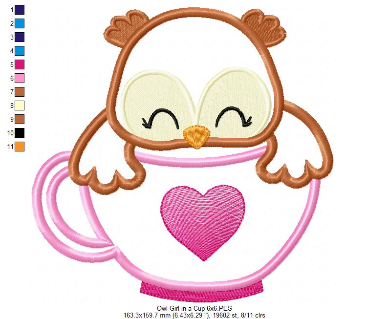 Owl Girl in the Cup - Applique