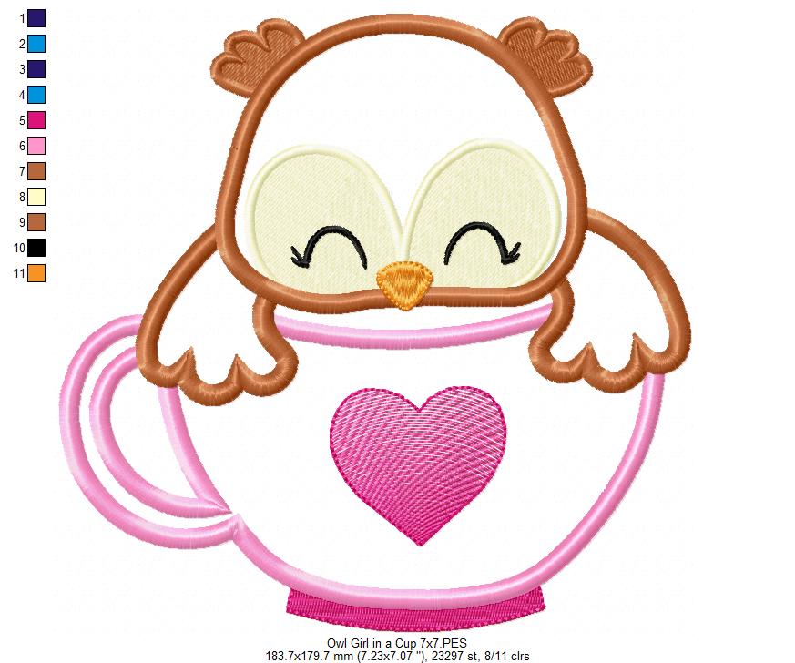 Owl Girl in the Cup - Applique