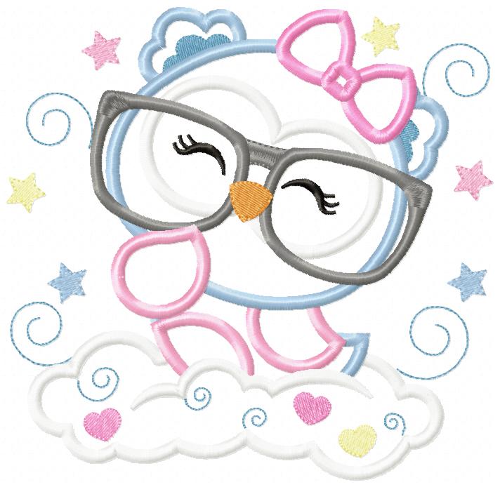 Cute Owl Girl with Glasses - Applique