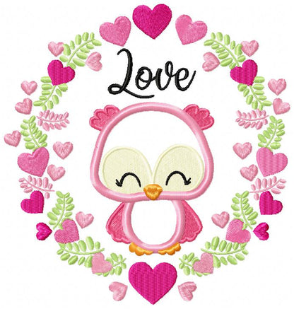 Owl Love Hearts Frame - Applique