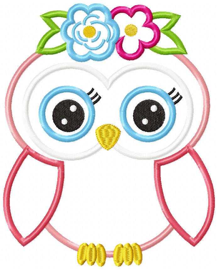 Sweet Floral Owl Girl - Appliqué – Machine Embroidery Design