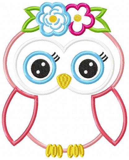 Sweet Floral Owl Girl - Appliqué – Machine Embroidery Design