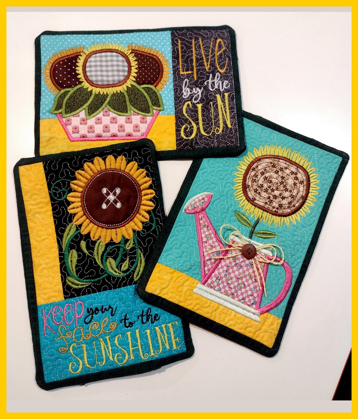 Sunflower Mug Rugs - ITH Project - Machine Embroidery Design