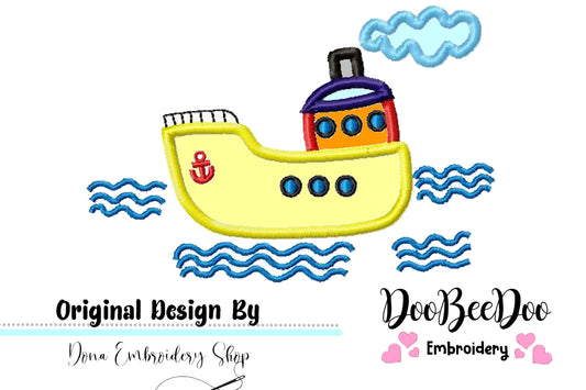 Cute Ship - Applique - Machine Embroidery Design