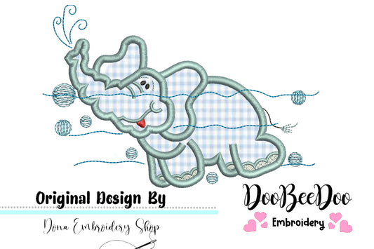 Swimming Elephant - Applique - Machine Embroidery Design