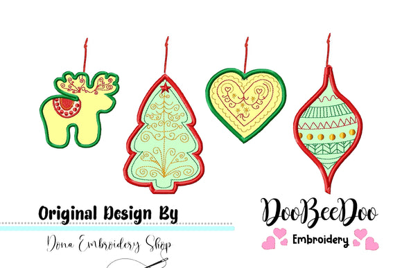 Folk Christmas Ornaments - Applique - Machine Embroidery Design