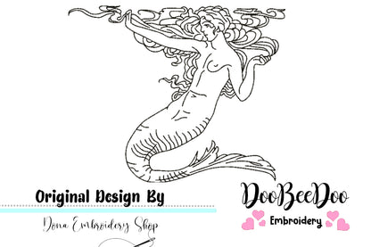 Vintage Mermaid  - Redwork