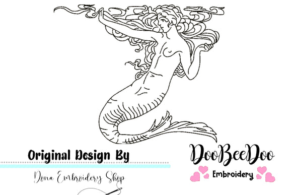 Vintage Mermaid  - Redwork