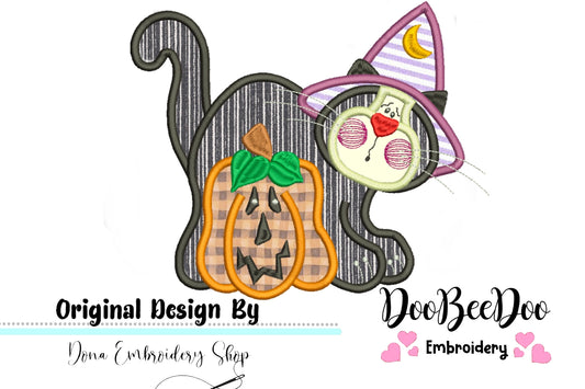 Halloween Cat with Hat - Applique
