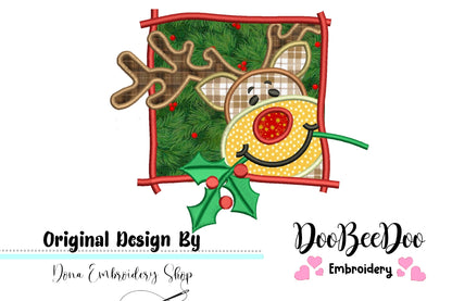Country Reindeer on frame - Applique - Machine Embroidery Design