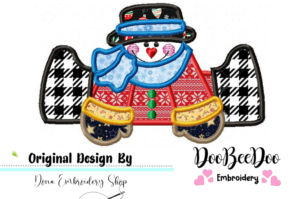 Cute Snowman - Applique - Machine Embroidery Design