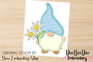 Spring Gnome with Flowers - Applique