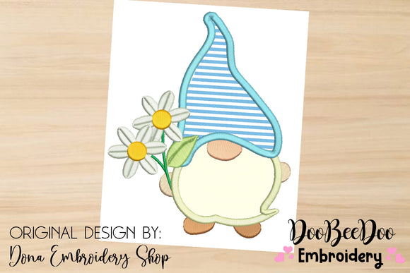 Spring Gnome with Flowers - Applique