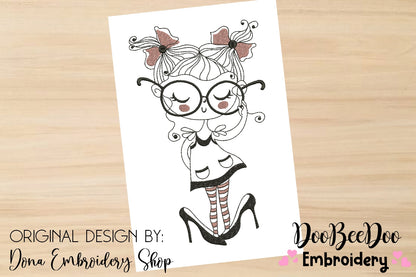 Girl with glasses - Fill Stitch