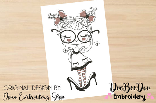 Girl with glasses - Fill Stitch