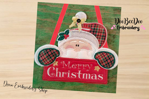 Merry Christmas Santa Claus Door Ornament - ITH Project - Machine Embroidery Design