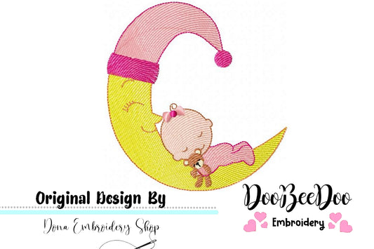 Moon Baby Girl - Rippled - Machine Embroidery Design